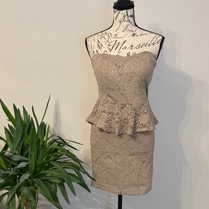 Peppermint Strapless Lace Dress in Beige with gold shimmer